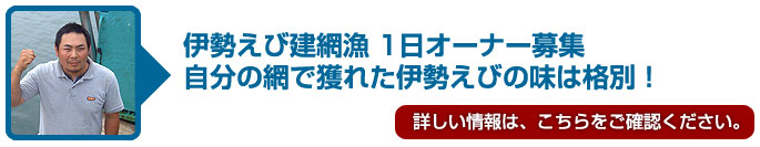 伊勢えび建網漁 1日オーナー募集、自分の網で獲れた伊勢えびの味は格別！